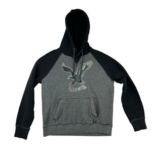 American Eagle Men's Vintage Graphic Hoodie Gray Black Raglan Size S